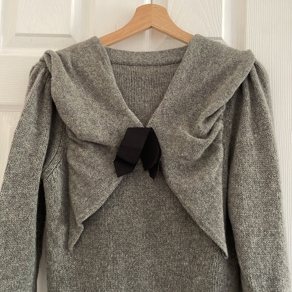 By Marlene Birger Gray Lambswool Cardigan with Black Gros Grain Ribbons Sz S - Picture 6 of 7